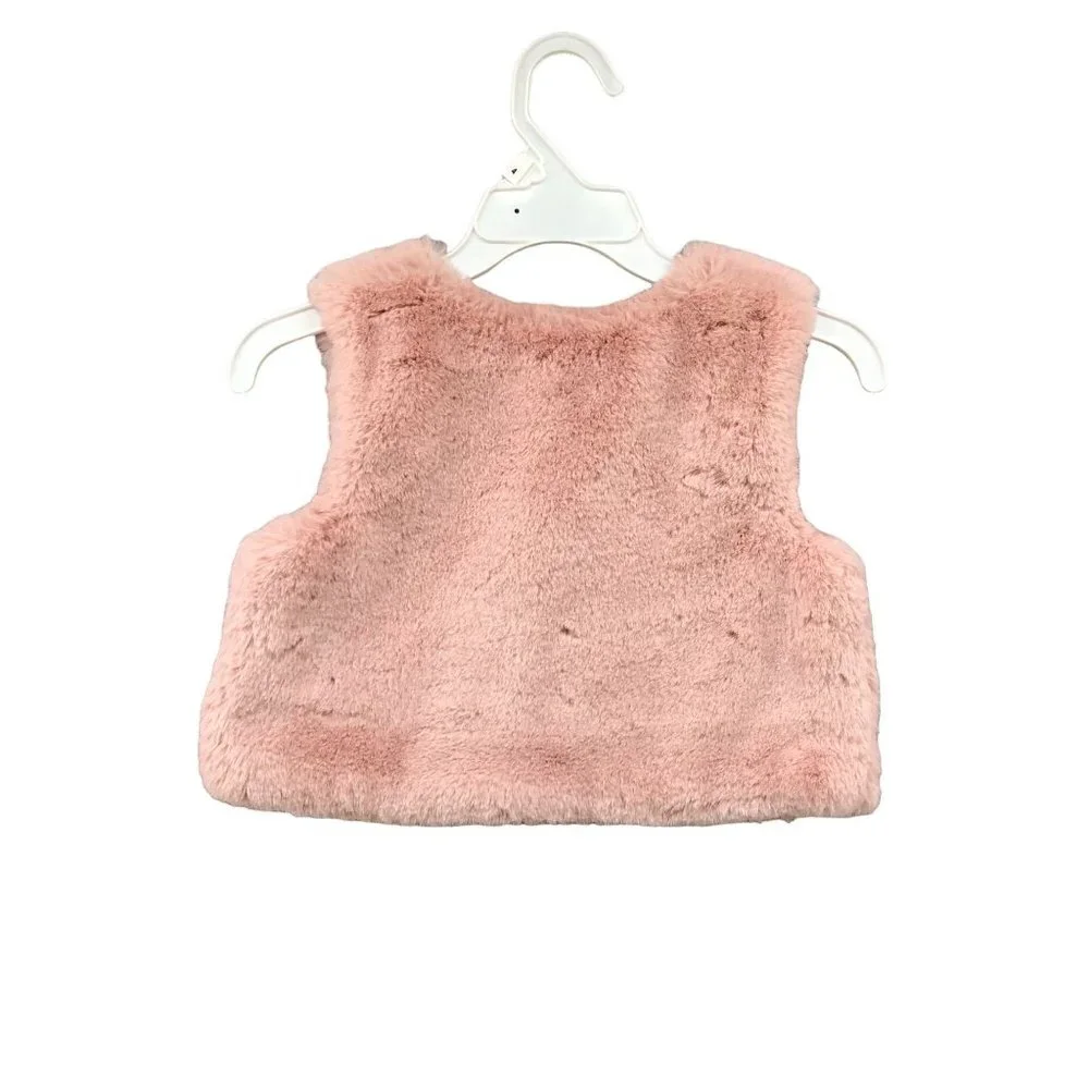 NWT Gymboree‎ Girls 2T Pink Fuzzy Plush Sweater Vest Jacket One Button Toddler